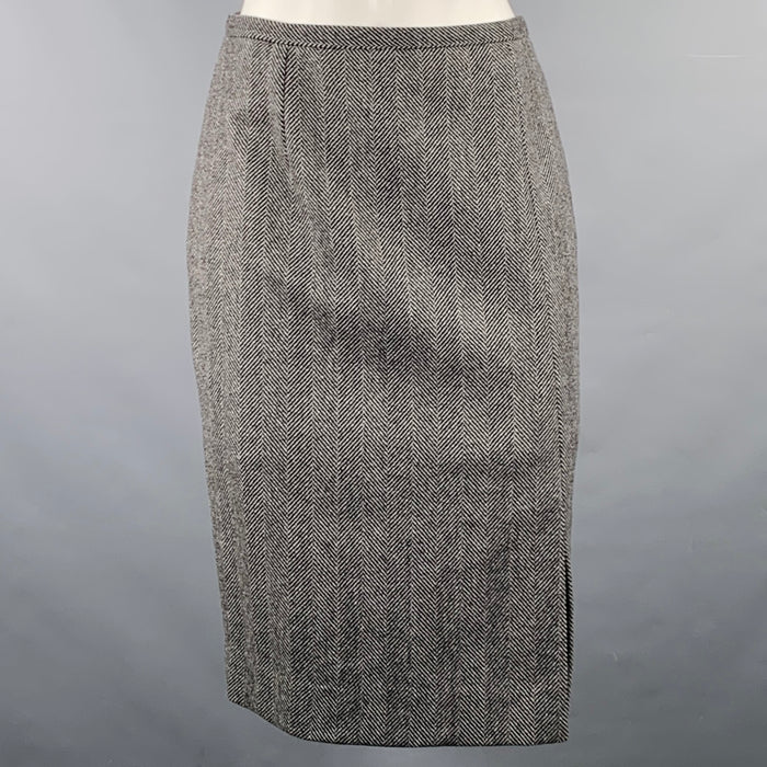 MICHAEL KORS COLLECTION Size 2 Grey Black Wool Cashmere Herringbone Pencil Skirt