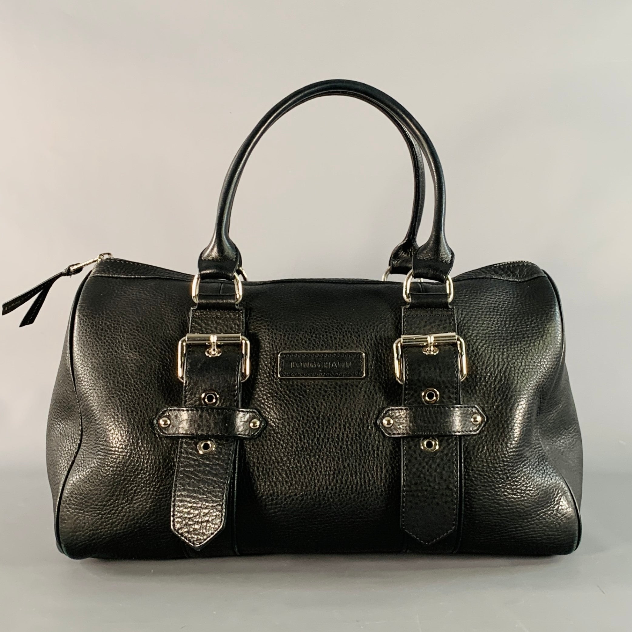 LONGCHAMP x KATE MOSS Black Silver Leather Top Handles Handbag
