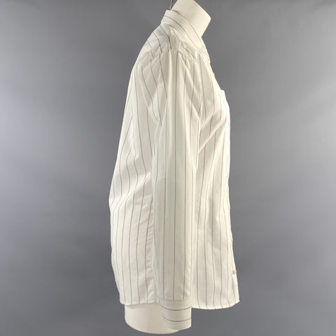 DRIES VAN NOTEN Size 4 White Navy Cotton Stripe Button Up Shirt