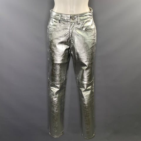 ISABEL MARANT Size 4 Silver Leather Metallic Jean Cut Casual Pants