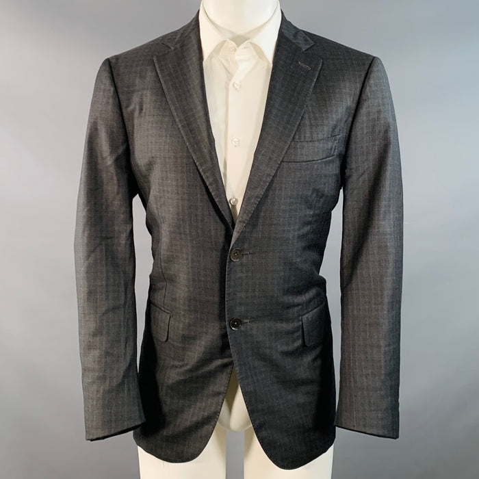 ISAIA Size 40 Grey Blue Plaid Wool Single Breasted Sport Coat
