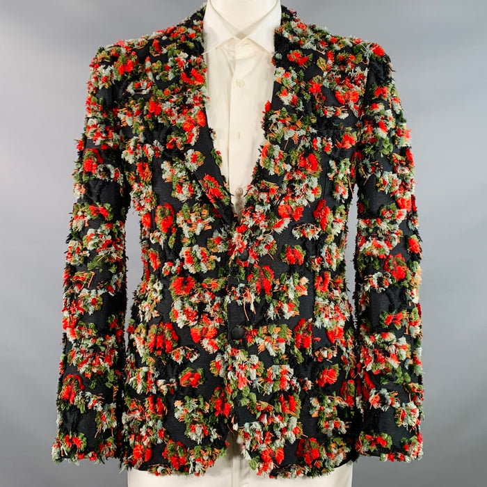 ALEXANDER MCQUEEN SS18 Size 44 Black Green Red Textured Notch Lapel Sport Coat