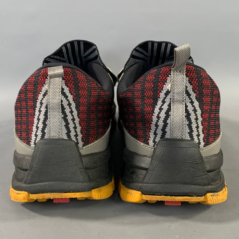 PRADA Size 9.5 Black Red & Grey Stripe Nylon Hook & Loop Sneakers