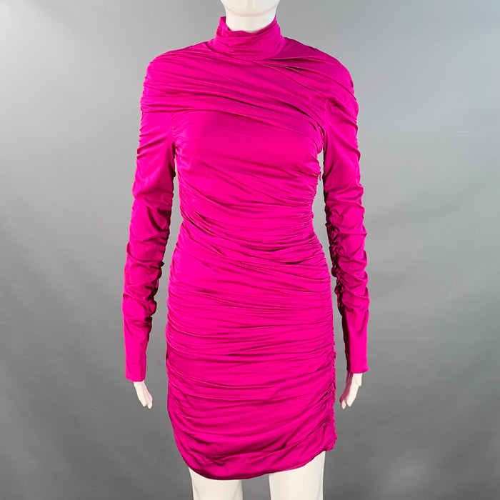STELLA McCARTNEY Size 2 Purple Raspberry Viscose Blend Ruched Long Sleeve Cocktail Dress