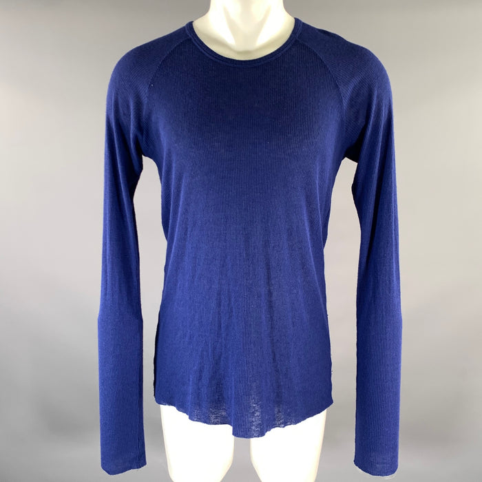 HAIDER ACKERMANN Size S Blue Ribbed Knit Wool Blend Raglan Pullover