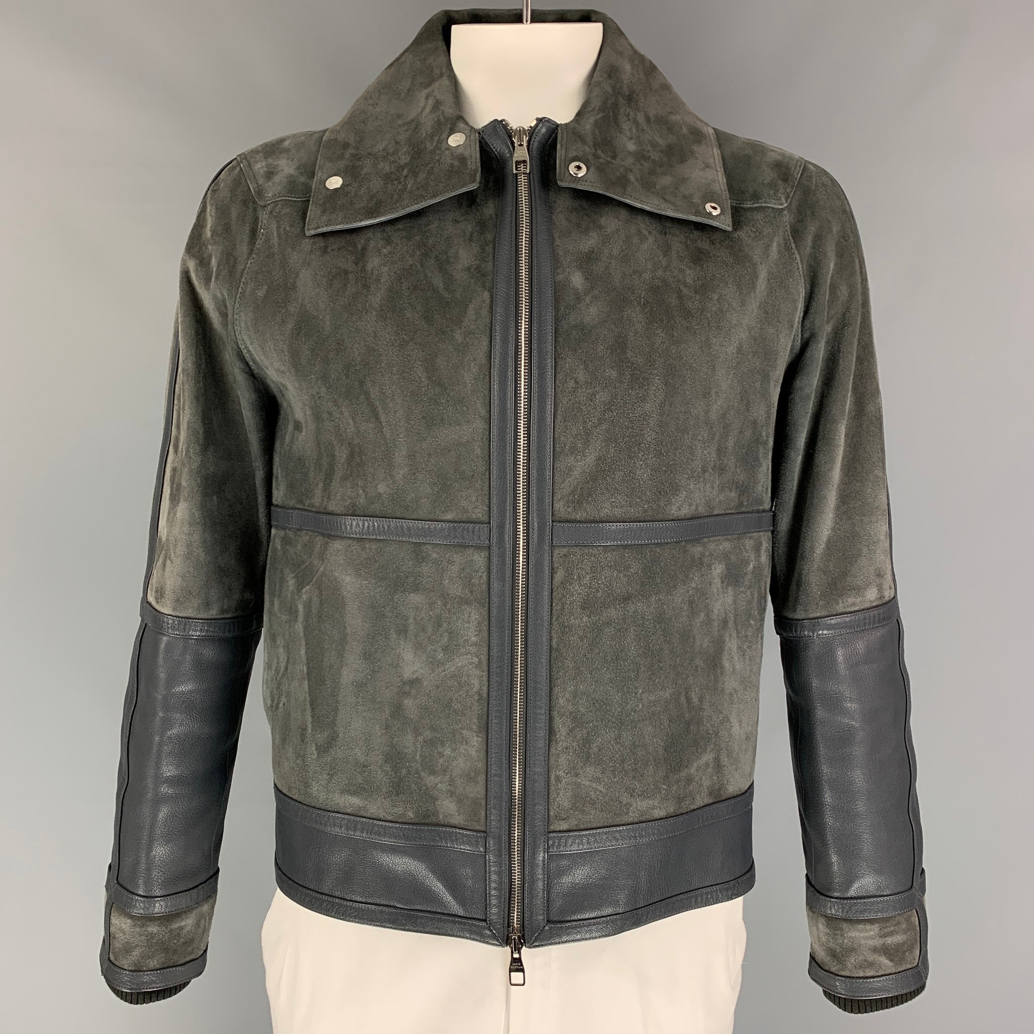LOUIS VUITTON Size 44 Grey Suede Leather Zip Up Jacket For Sale at 1stDibs   grey suede leather jacket, louis vuitton alligator jacket, grey louis vuitton  coat