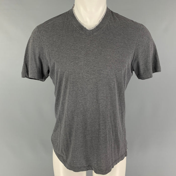BRUNELLO CUCINELLI Talla S Camiseta gris de algodón con cuello de pico