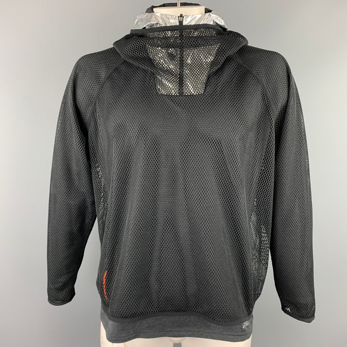 ADIDAS by KOLOR Size XL Black & Silver Mesh Polyester Hooded Sweatshirt