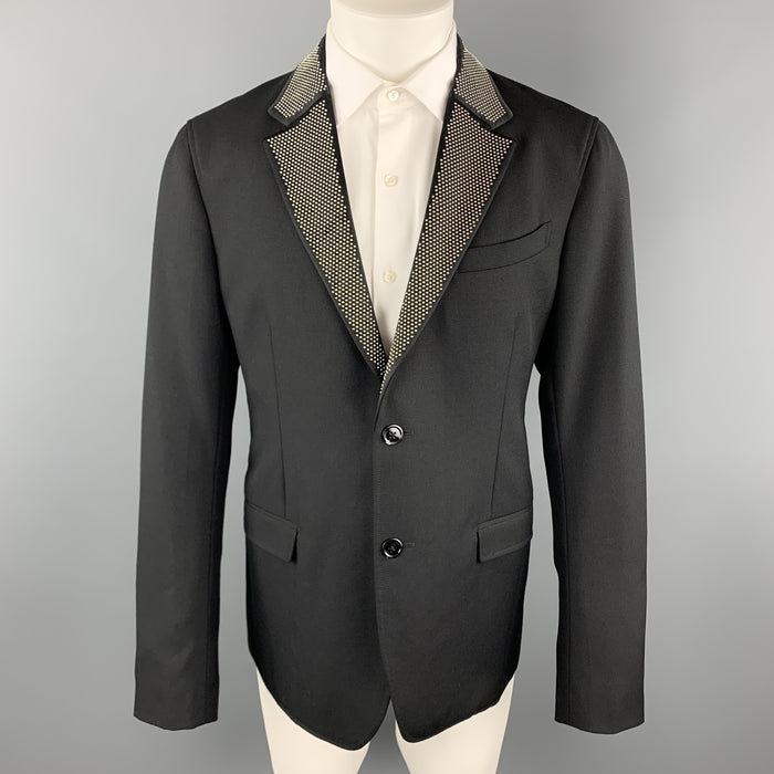 ALEXANDER MCQUEEN Size 42 Black Studded Notch Lapel Wool / Mohair Sport Coat