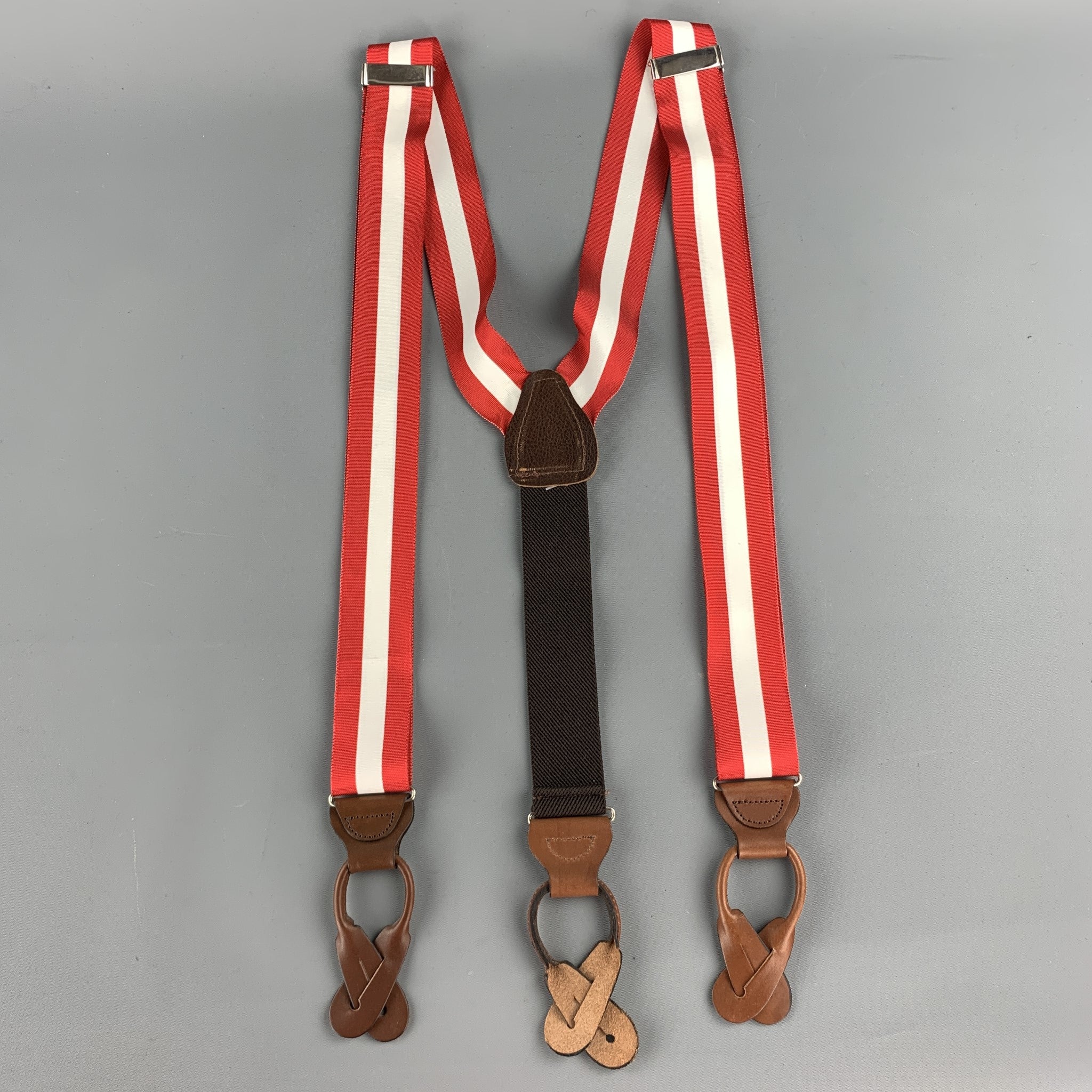 TRAFALGAR Brown Navy Abstract Floral Silk Leather Suspenders – Sui Generis  Designer Consignment