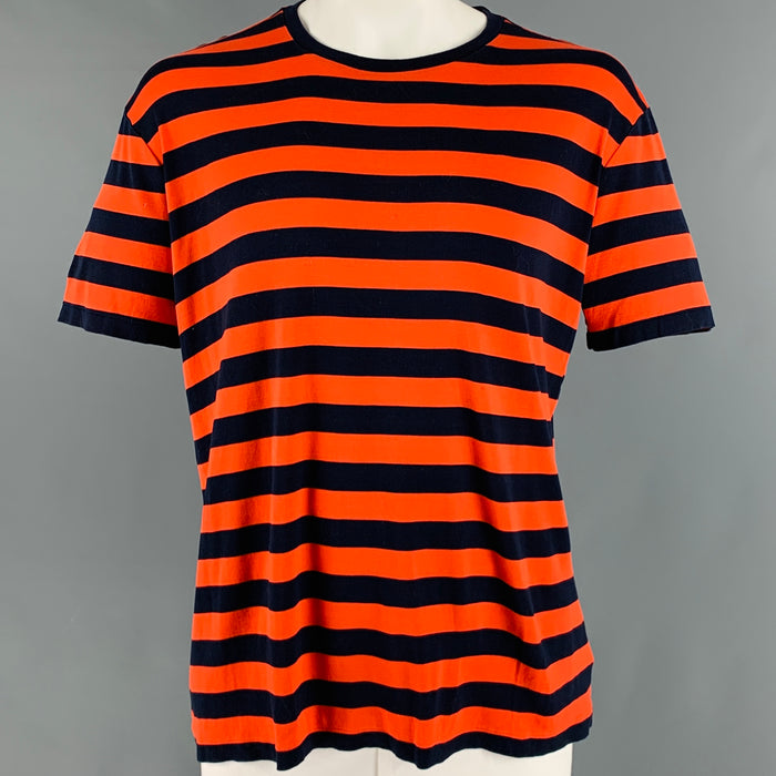 RALPH LAUREN Size XXL Orange Navy Stripe Cotton Crew-Neck T-shirt
