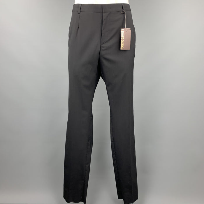 ROBERTO CAVALLI Size 38 Black Wool Tuxedo Dress Pants