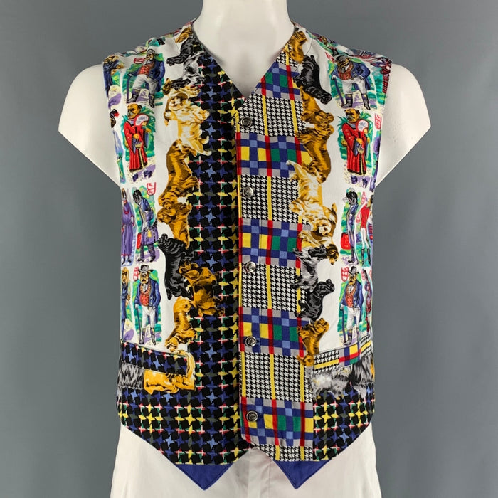 VERSACE JEANS Size L Multi-Color Houndstooth Cotton Vest