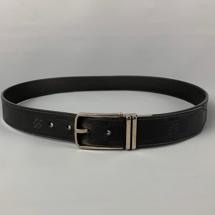 LOUIS VUITTON Size 40 Black Damier Leather Belt