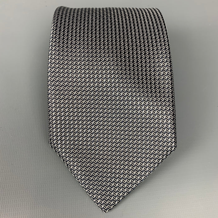 ERMENEGILDO ZEGNA Slate & Silver Zig-Zag Silk Tie