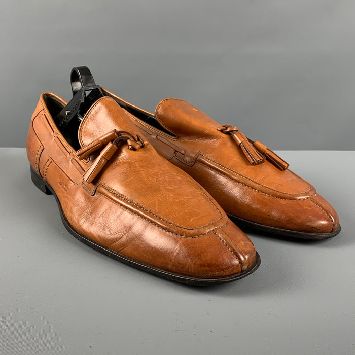 BALLY Size 9.5 Camel Leather Tassels Loafers