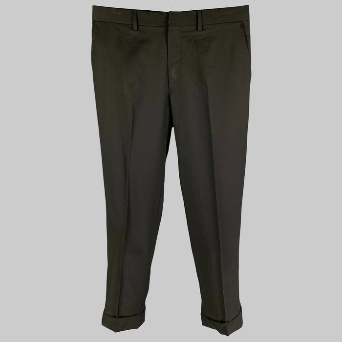 RALPH LAUREN Purple Label Size 32 Black Wool Cuffed Dress Pants