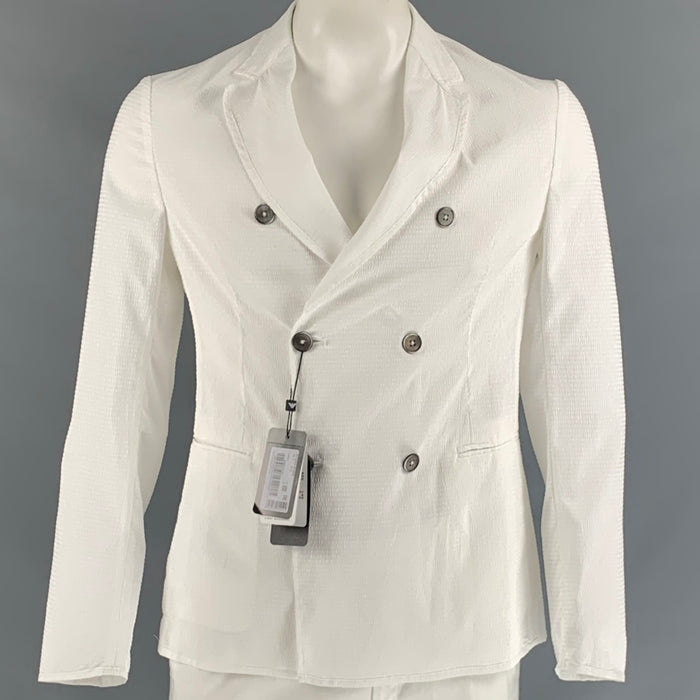 EMPORIO ARMANI Talla 40 Abrigo deportivo cruzado de poliéster texturizado blanco