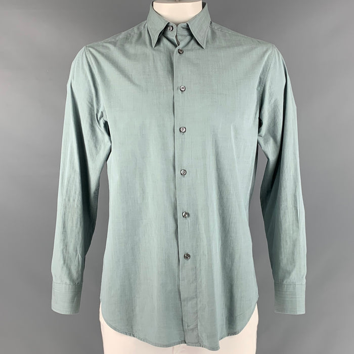 BRIONI Size L Blue Cotton Long Sleeve Shirt