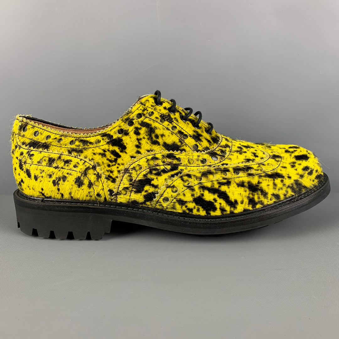 ECKHAUS LATTA x GRENSON Size 10 Yellow Black Animal Print Leather Wingtip Lace Up Shoes