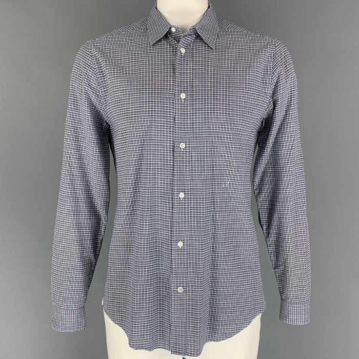 LOUIS VUITTON Size XL White Navy Plaid Cotton Button Up Long Sleeve Shirt