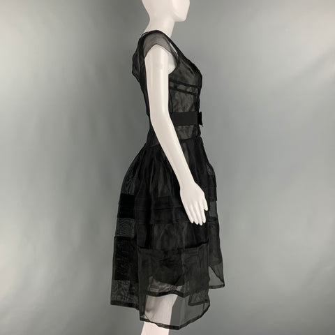 CAROLINA HERRERA Size 4 Black Silk See Through A-Line Dress