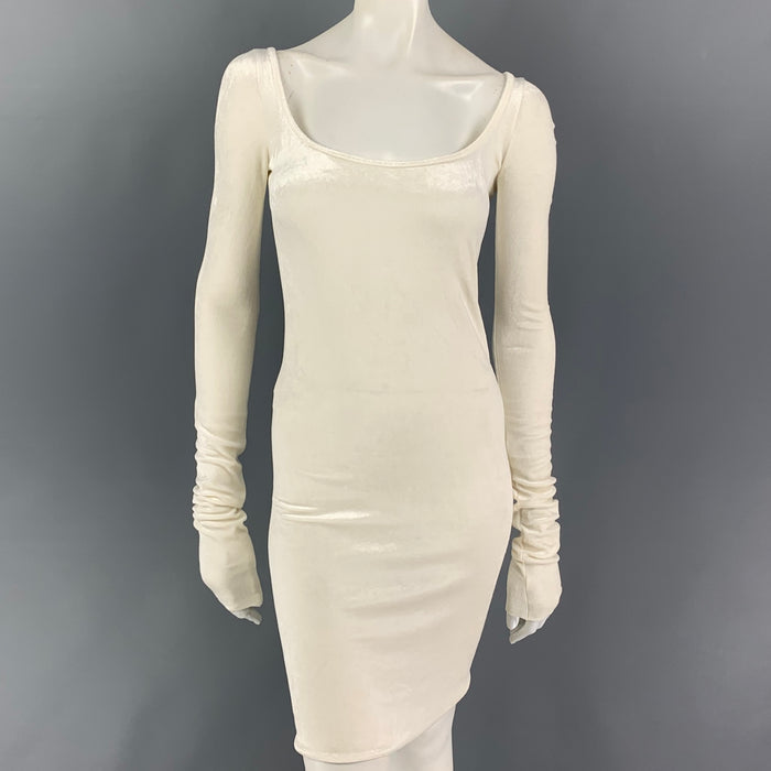 RICK OWENS Size 2 Cream Viscose Nylon Long Sleeve Mini Dress