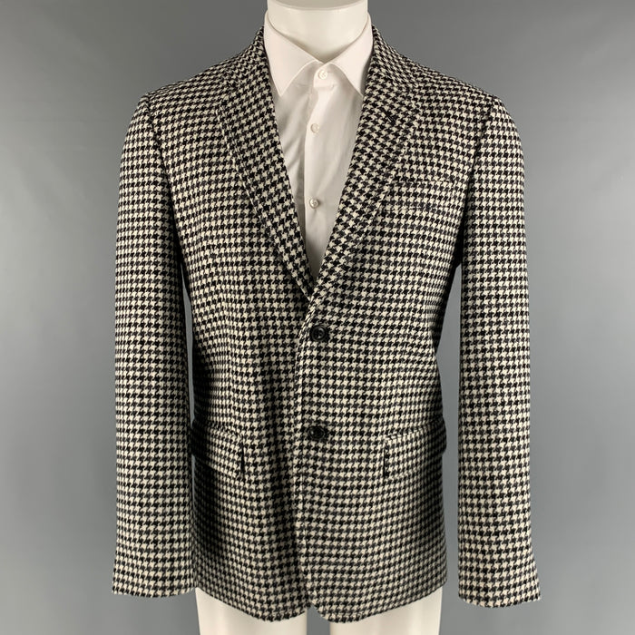 MARC JACOBS Size 38 Black White Houndstooth Wool Notch Lapel Sport Coat