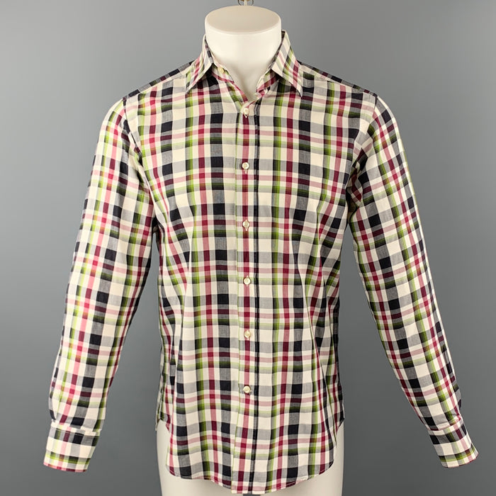 ETRO Size S Multi-Color Plaid Cotton Button Up Long Sleeve Shirt