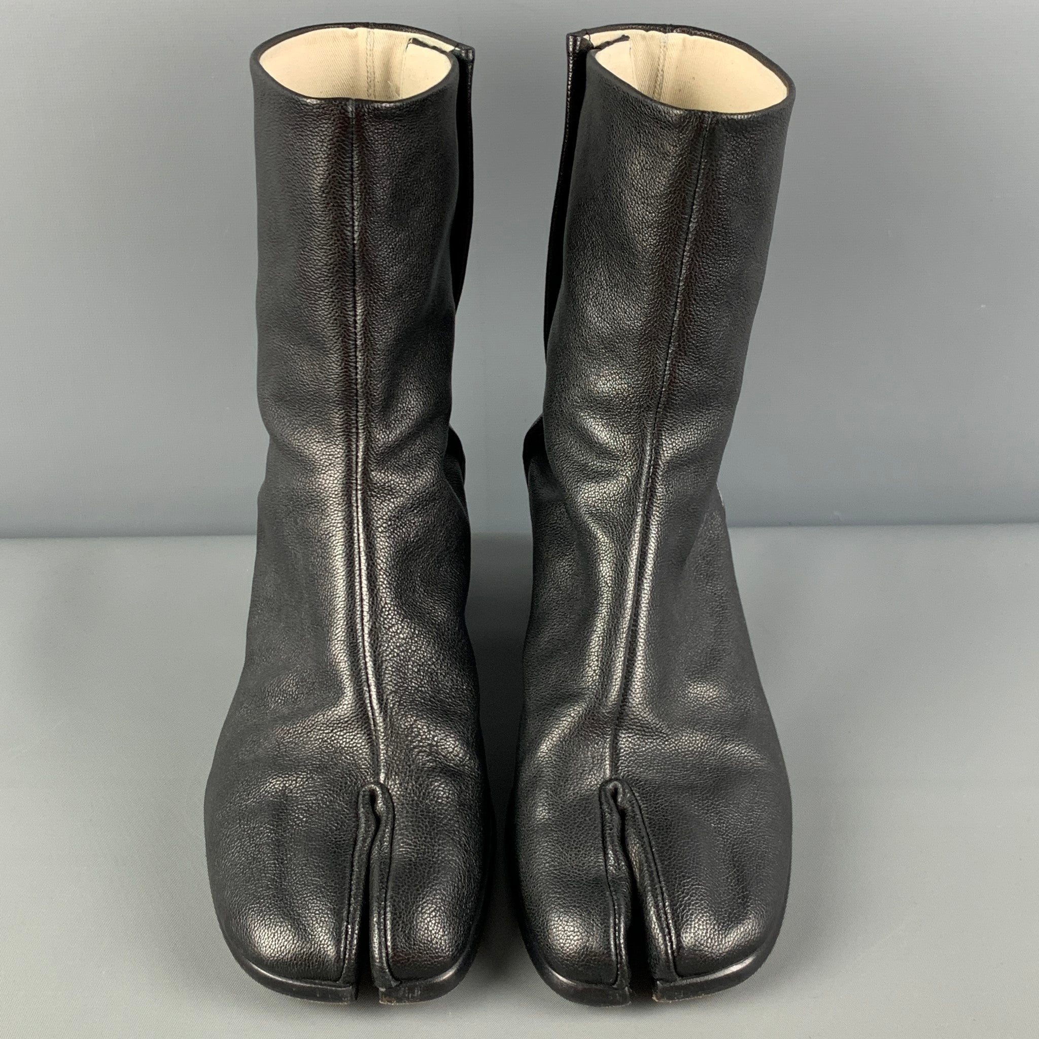MAISON MARGIELA Size 10 Black Leather Ankle Tabi Boots