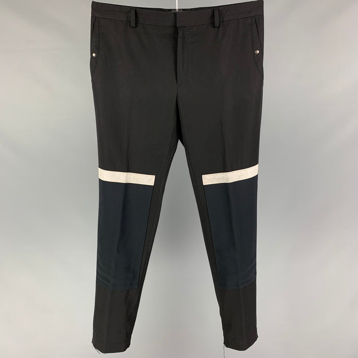LANVIN Size 32 Black Silver Virgin Wool Flat Front Casual Pants