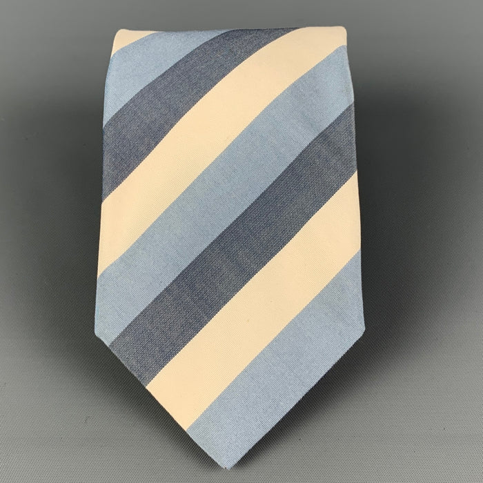BRIONI Blue White Diagonal Stripe Cotton Silk Tie