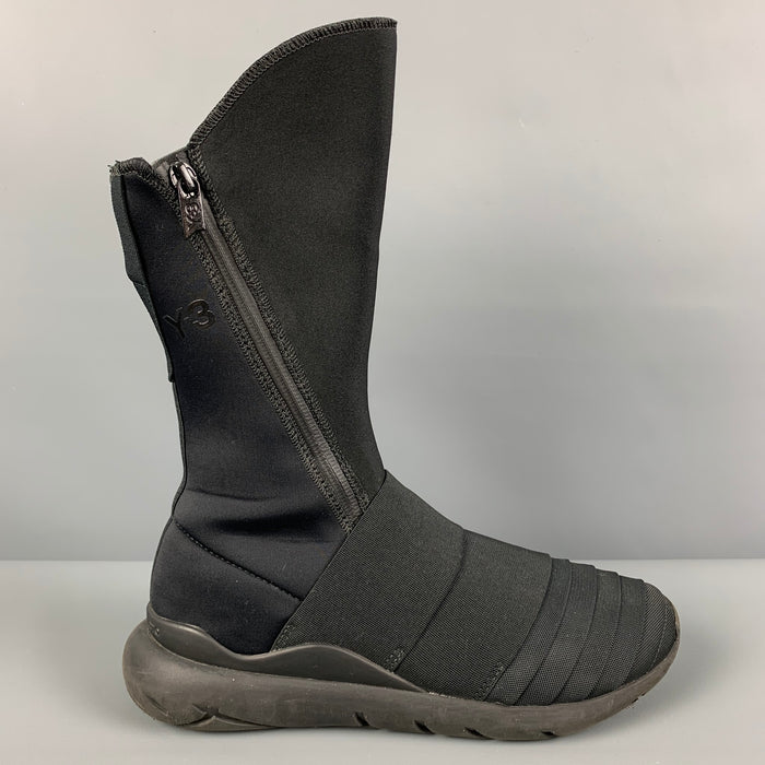 Y-3 Size 6.5 Black Nylon Zip Up Qasa Elle Boots
