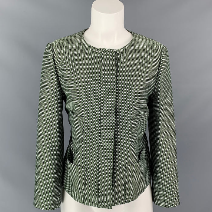 ARMANI COLLEZIONI Talla 12 Chaqueta de poliéster / algodón texturizado tejido verde y blanco