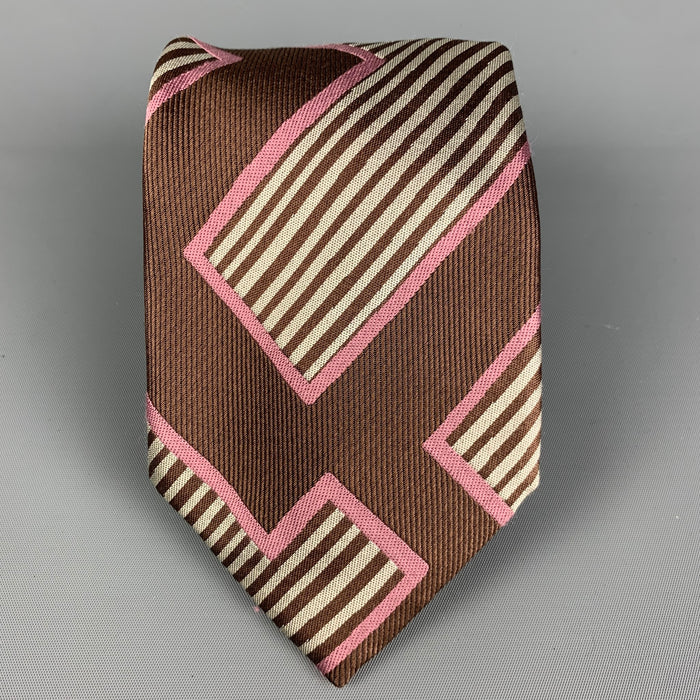 CHRISTIAN LACROIX Brown Grey Pink Graphic Silk Tie