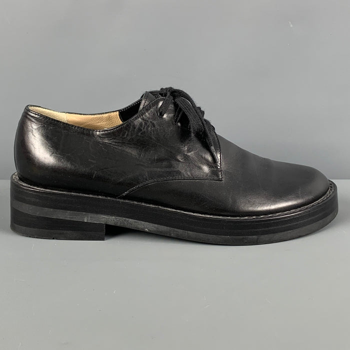ANN DEMEULEMEESTER Size 7.5 Black Leather Platform Lace Up Shoes