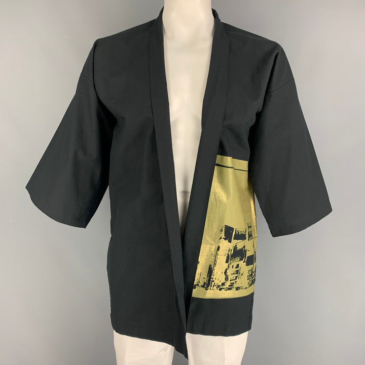 AMBUSH Talla L Chaqueta kimono de algodón con gráfico dorado negro