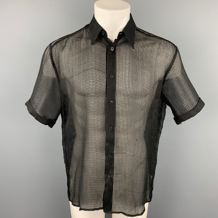 VERSUS by GIANNI VERSACE Size S Black Grid Silk Button Up Short Sleeve Shirt