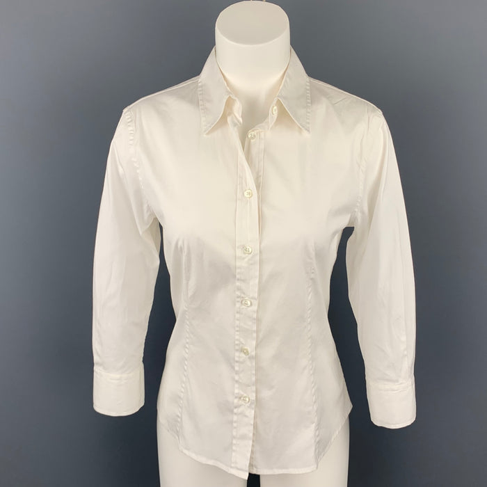 CAROLINA HERRERA Size 2 White Stretch Classic Blouse