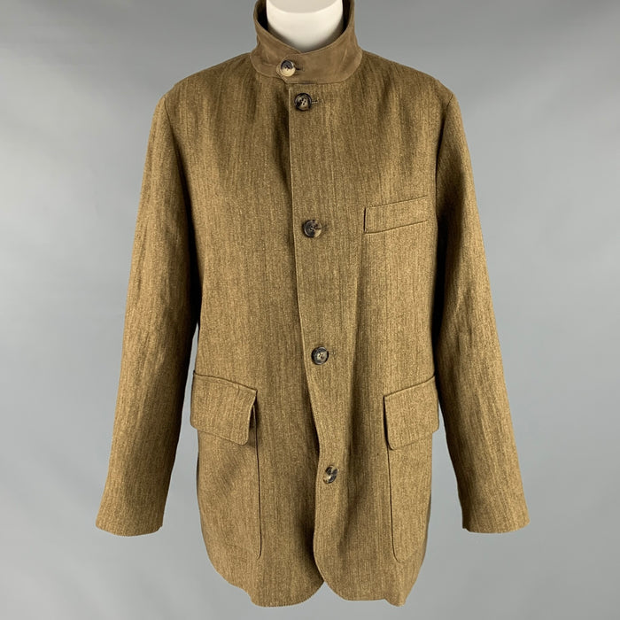 LORO PIANA Size S Brown Olive Flax Herringbone Zip Up Coat