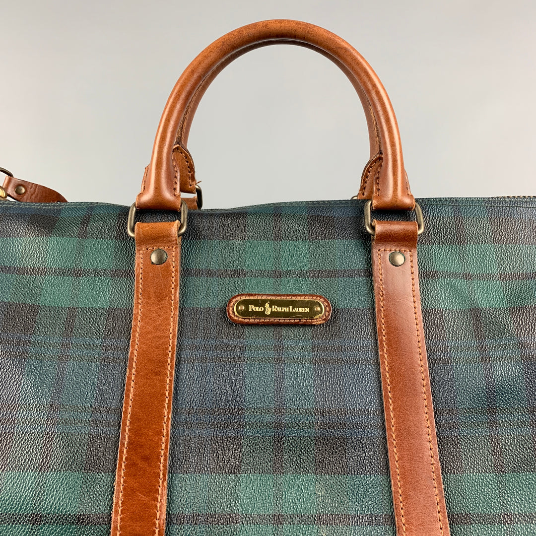 Vintage RALPH LAUREN Green & Black Tan Blackwatch Coated Canvas Weekender Bag