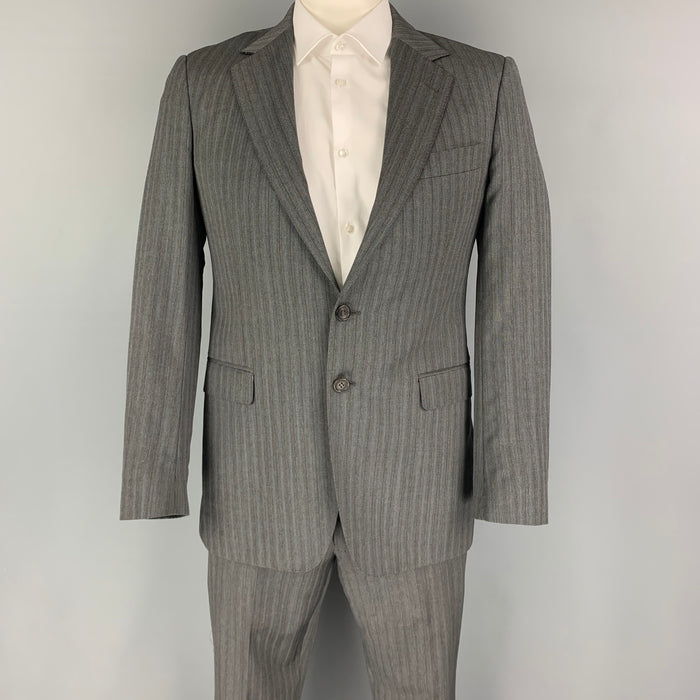GUCCI Size 40 Grey Blue Stripe Wool Notch Lapel Suit