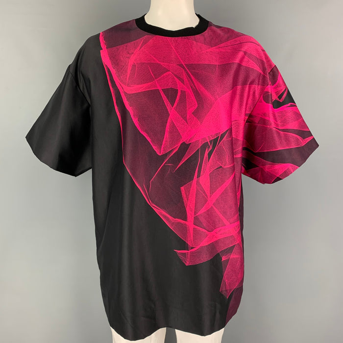 DRIES VAN NOTEN Size XS Pink Black Abstract Nylon Oversized T-shirt