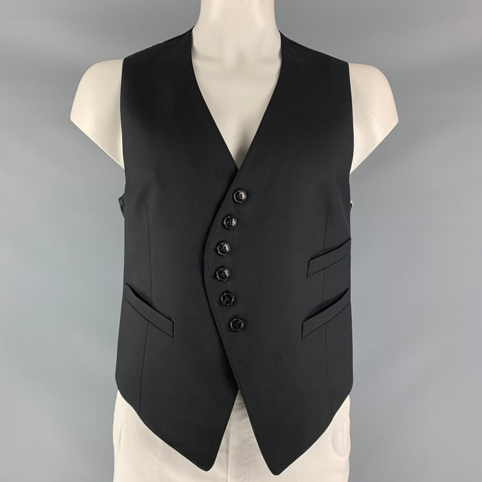 EMPORIO ARMANI Green Line Size 46 Black Solid Wool Asymmetrical Vest