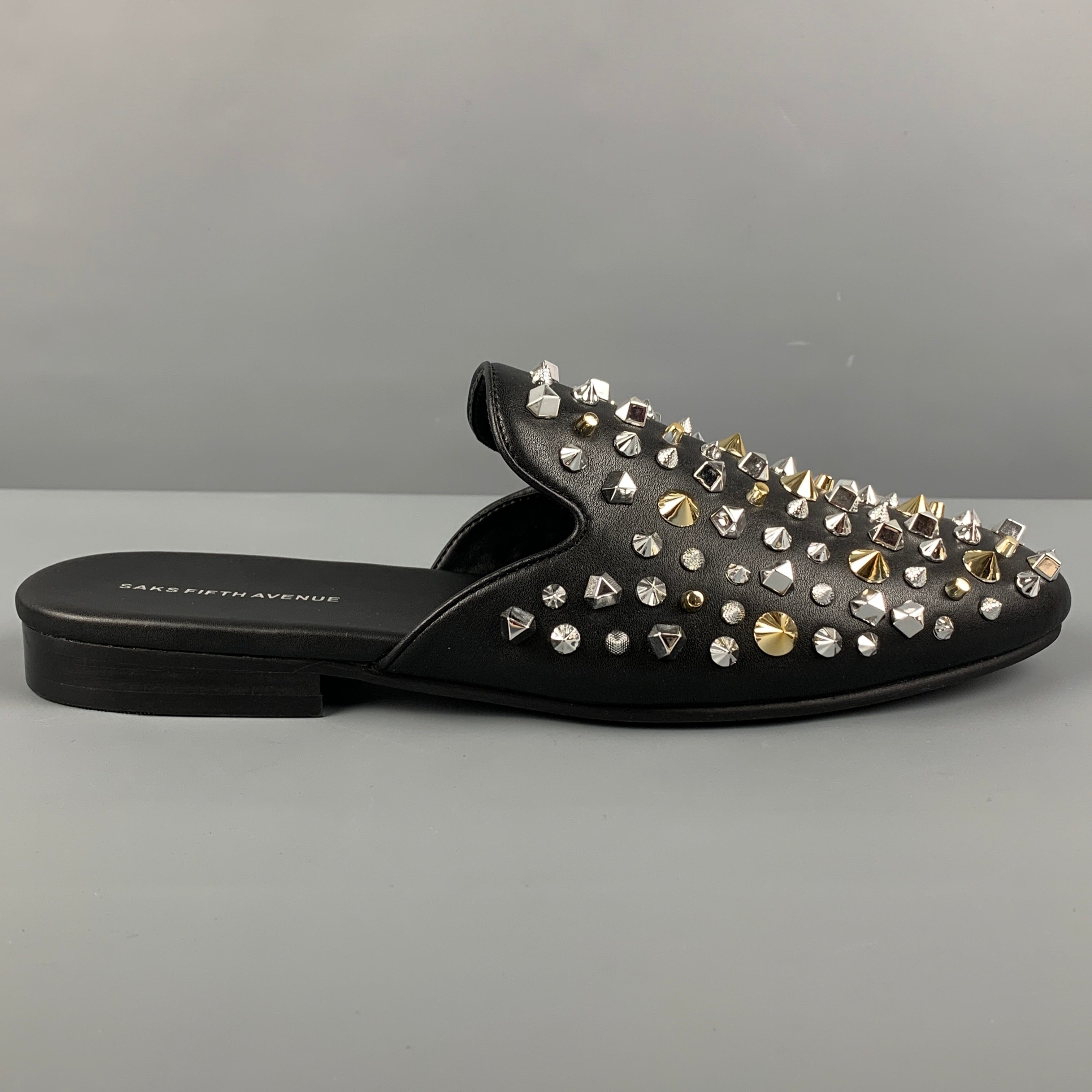 Saks Fifth Avenue Black Studded Slip-On Mules CHLOÉ Studded textured-leather slip-ons | NET-A-PORTER main image 4