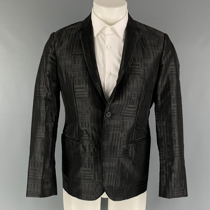 EMPORIO ARMANI Size 38 Black Jacquard Wool Blend Notch Lapel Sport Coat