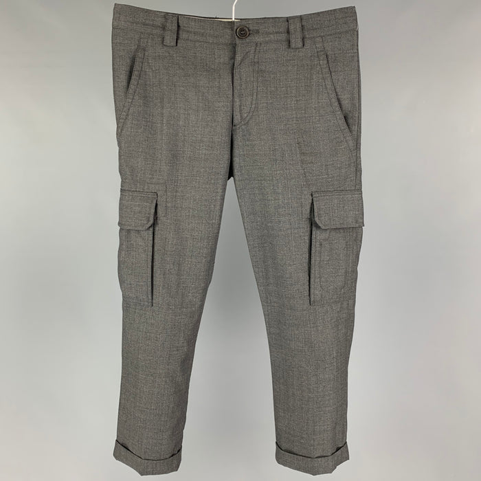 BRUNELLO CUCINELLI Talla 30 Pantalón casual de lana lana gris