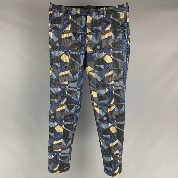 WALTER VAN BEIRENDONCK Size 34 Blue Yellow Woven Cotton Acrylic Dress Pants