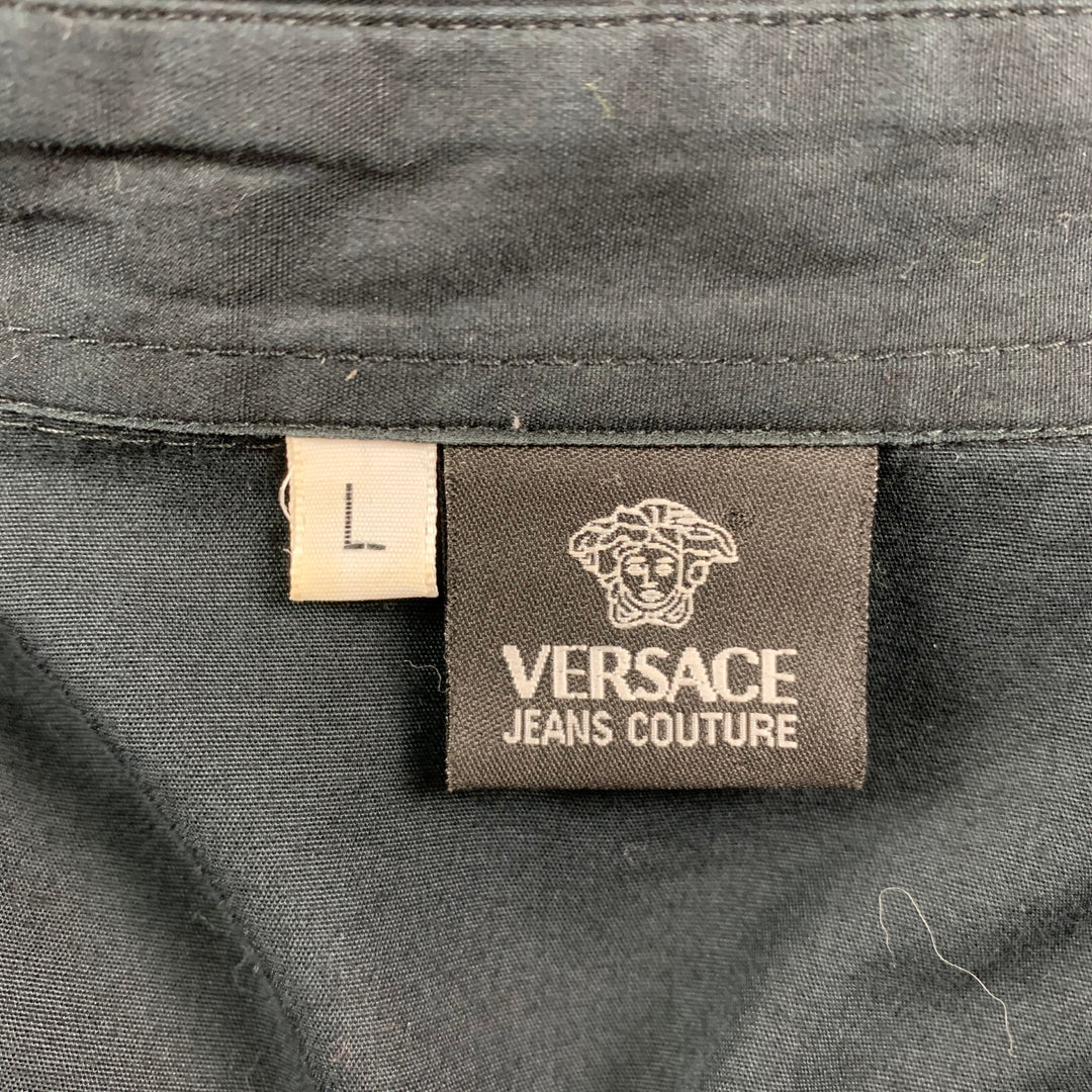 VERSACE JEANS COUTURE Taille M Chemise à manches longues en coton noir avec boutons-pression