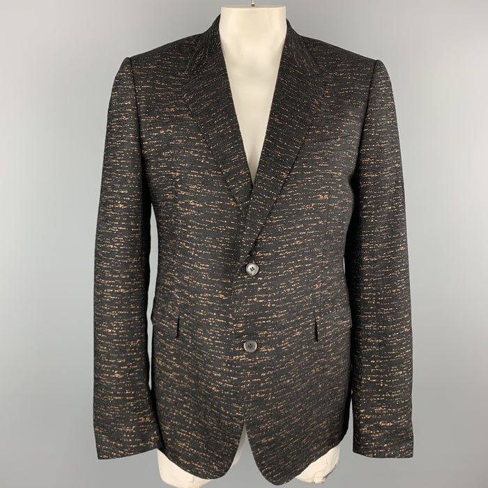 LANVIN Black & Copper Heather Textured Notch Lapel Sport Coat